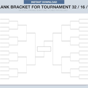 Blank Tournament Bracket, Printable, Fillable PDF, Single Elimination ...