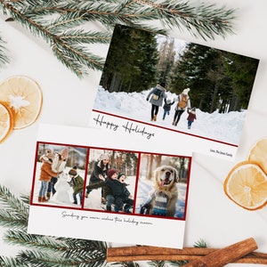 Modello di biglietto di auguri per le feste, biglietto di Natale minimalista stampabile, biglietto di auguri semplice modificabile con fotografie, download immediato