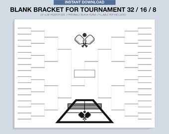 22 x 28 Pickleball Tournament Bracket, Printable, Fillable PDF