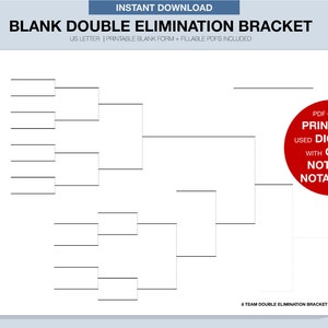Blank Tournament Bracket, Printable, Fillable PDF, Double Elimination