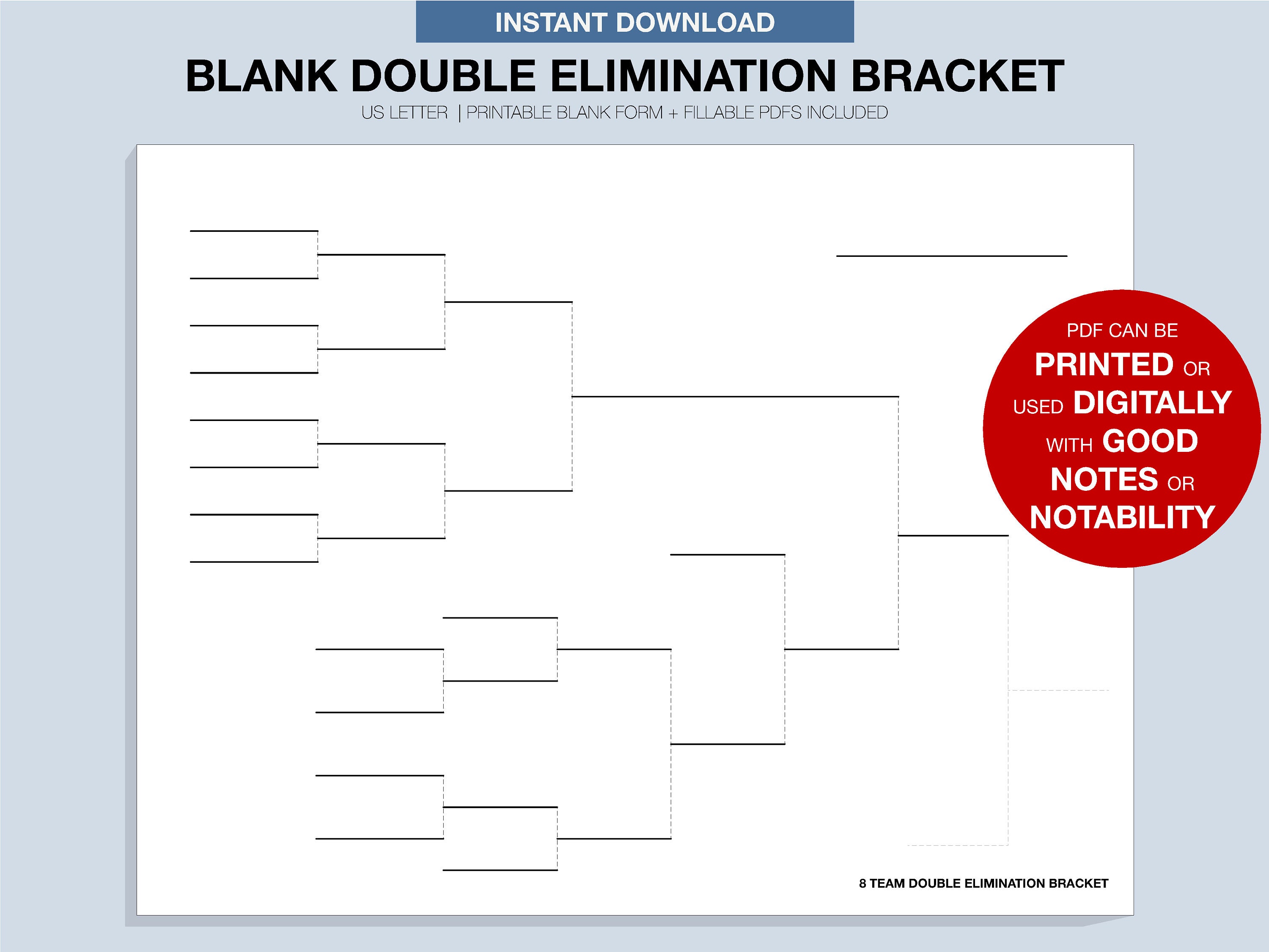 Blank Tournament Bracket, Printable, Fillable PDF, Double Elimination Blank Tournament Bracket, Printable, Fillable PDF, Double Elimination