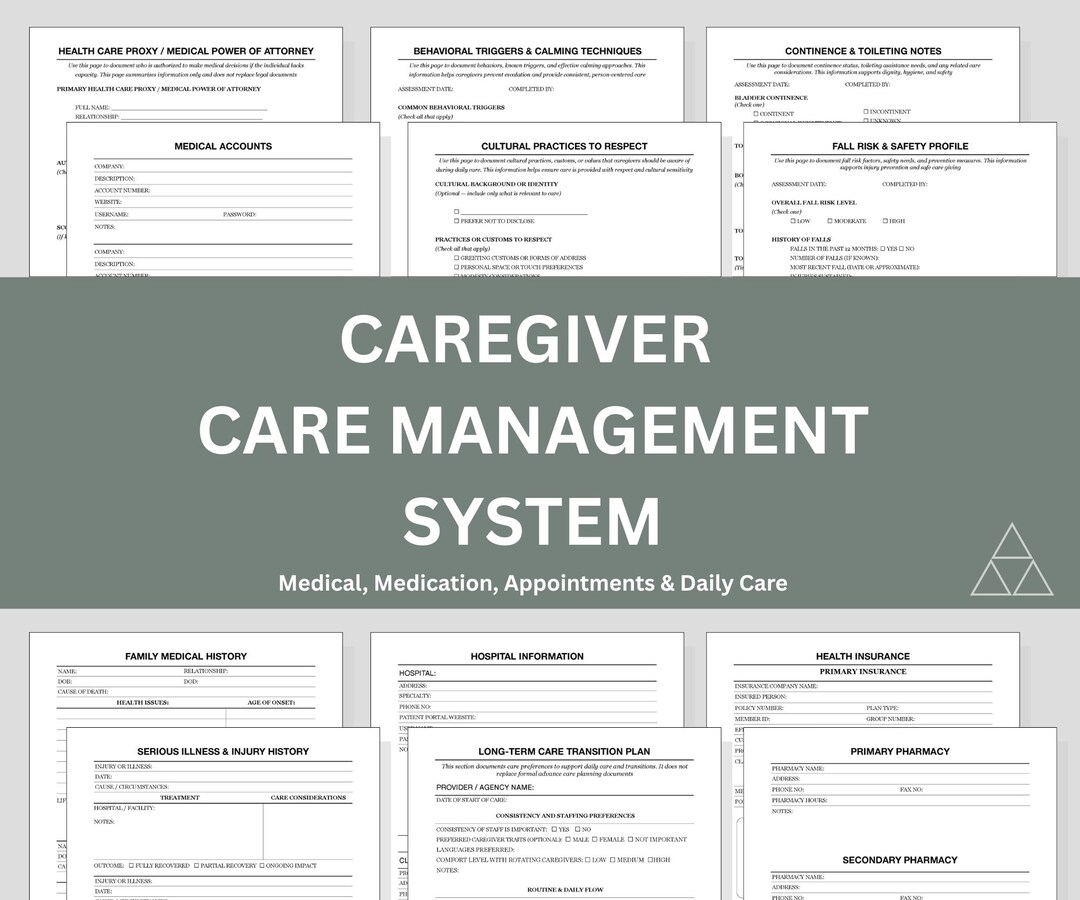 Caregiver Care Management System | Medical Binder, Medication Log ...