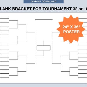 24&quot; X 36&quot;  Blank Tournament Bracket, Printable, Fillable PDF, Single Elimination