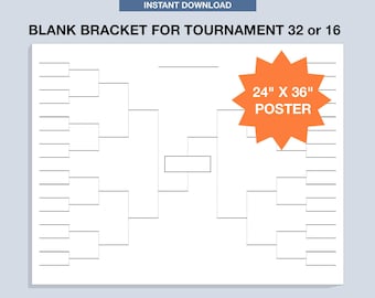 24&quot; X 36&quot;  Blank Tournament Bracket, Printable, Fillable PDF, Single Elimination
