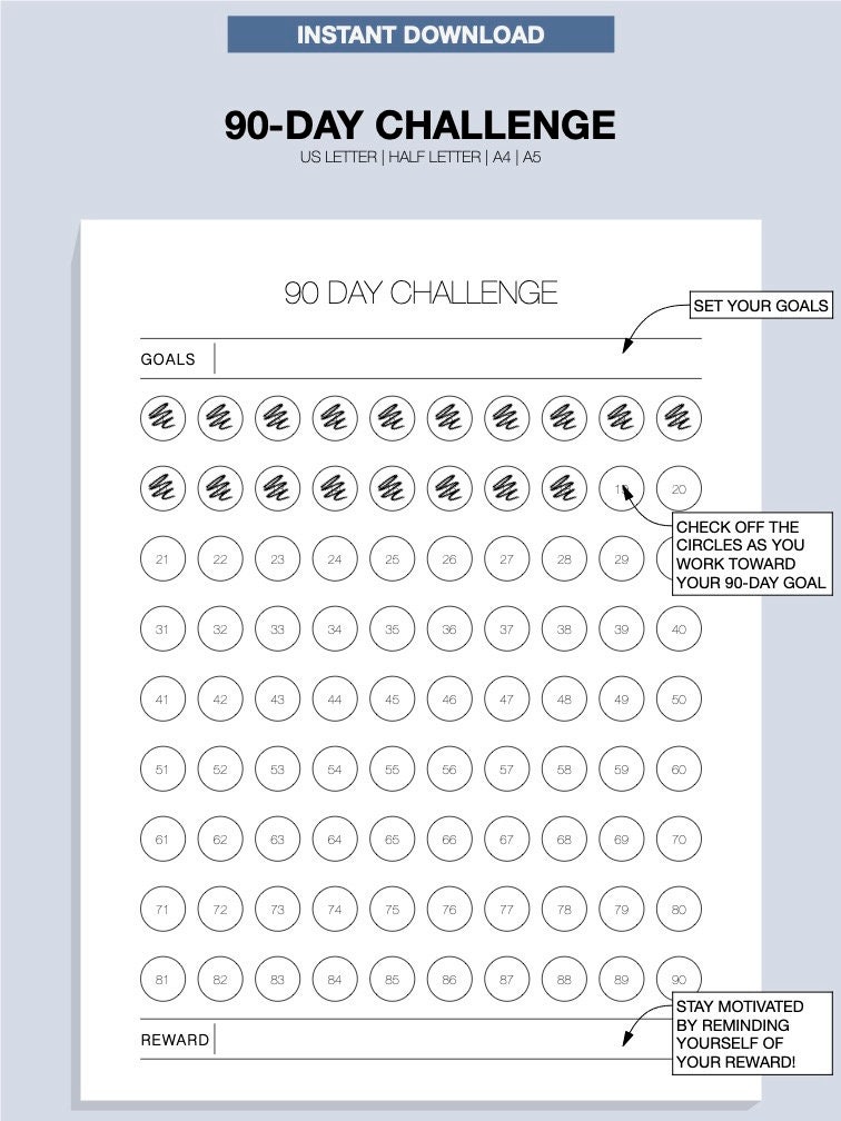 90 Day Challenge Tracker, Goal Setting, Progress Tracker / Instant ...