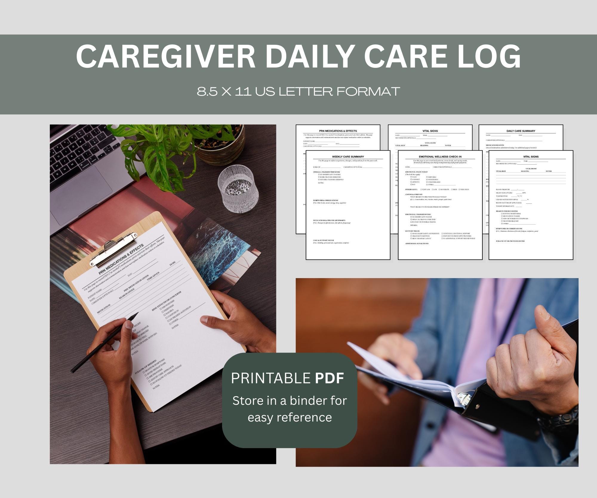 Caregiver Daily Care Log – Printable Tracking Sheets for Medications ...