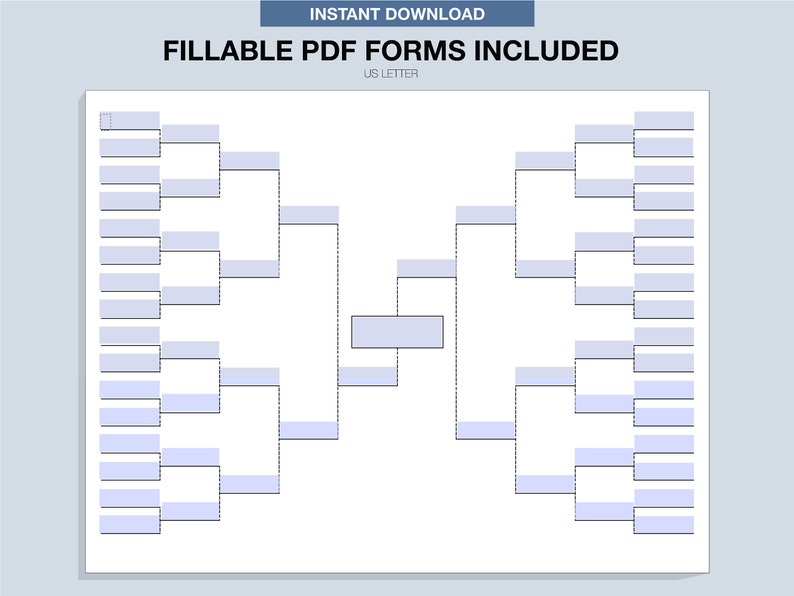 Blank Tournament Bracket, Printable, Fillable PDF, Single Elimination ...