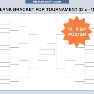 18&quot;x 24&quot; Blank Tournament Bracket, Printable, Fillable PDF, Single Elimination