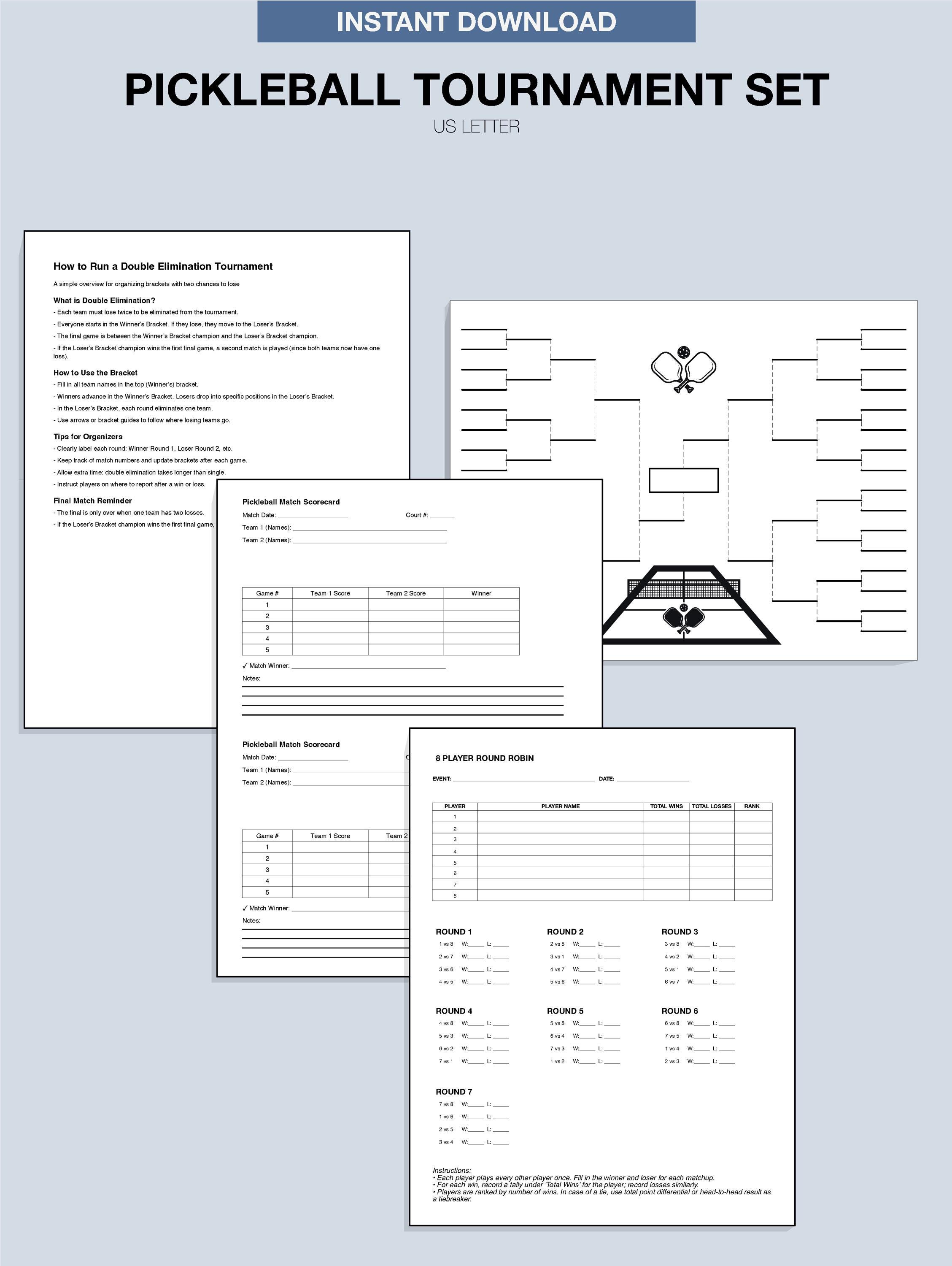Pickleball Worksheets.pdf Pickleball Scorecard & Tournament Bracket Bundle | Match Tracker, Round ...