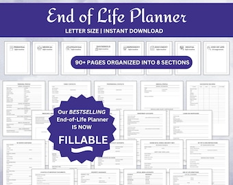 End of Life Planner – Fillable / Printable Medical, Legal and Financial Organizer (PDF)