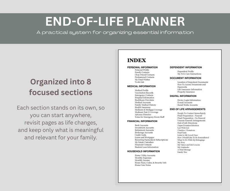 End of Life Planner & Emergency Binder Bundle | Printable Family ...