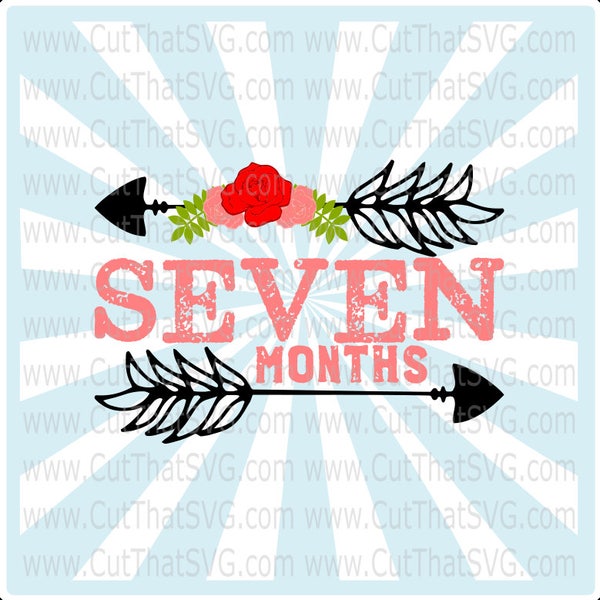 Seven Months SVG,  Monthly milestone, Milestone blanket, shirt, arrow, baby months, Baby shower, new baby gift, printables, Sublimation,