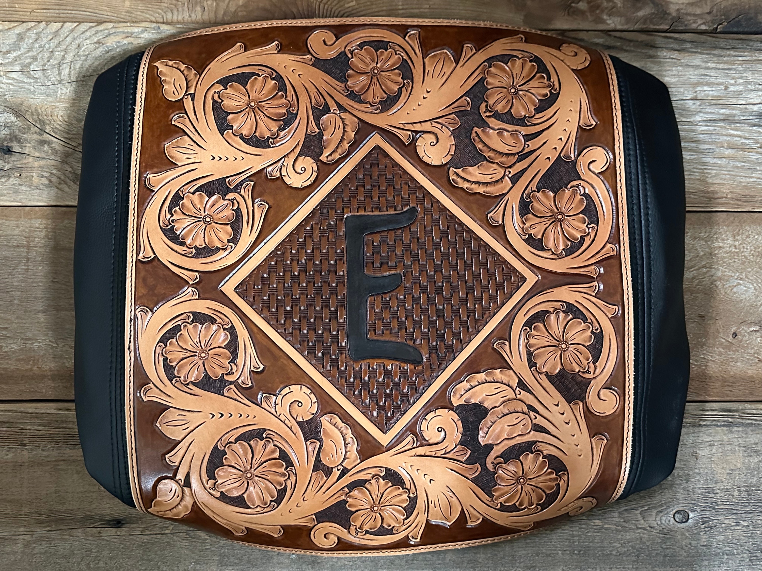 Custom Leather Tooled Center Console Covers Etsy