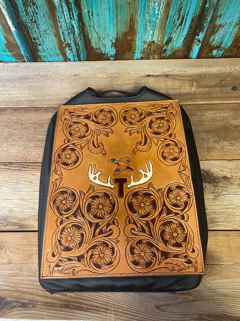 Custom Leather Tooled Center Console Covers Etsy