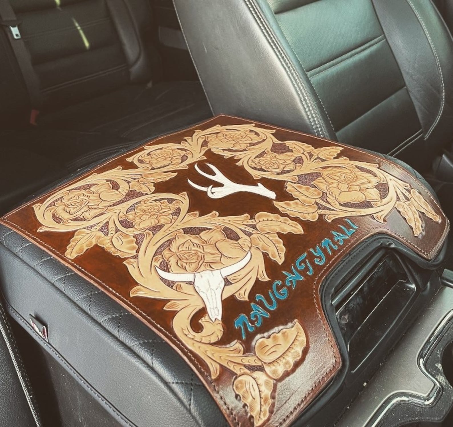 Leather Tooled Center Console Covers Etsy