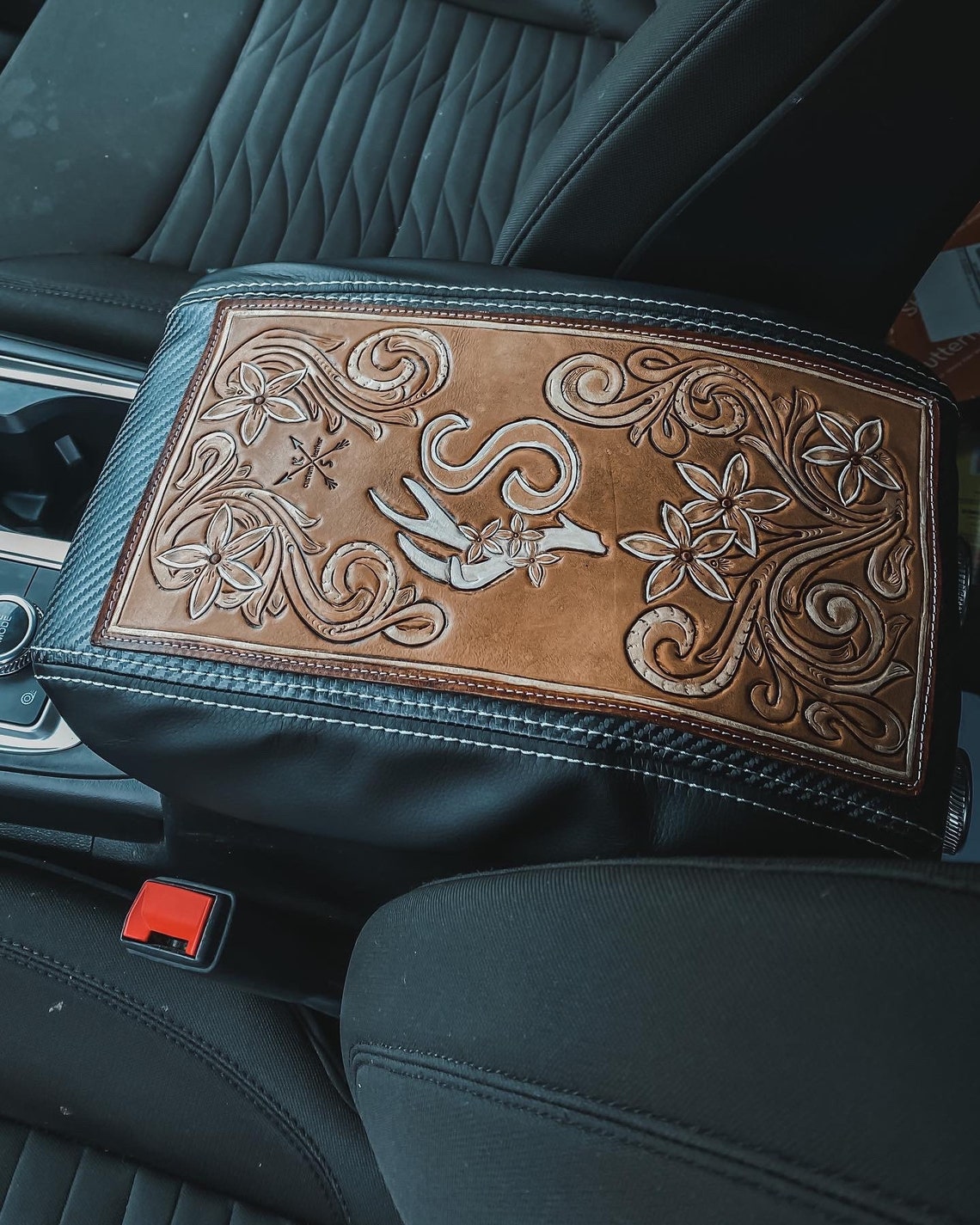 Leather Tooled Center Console Covers Etsy