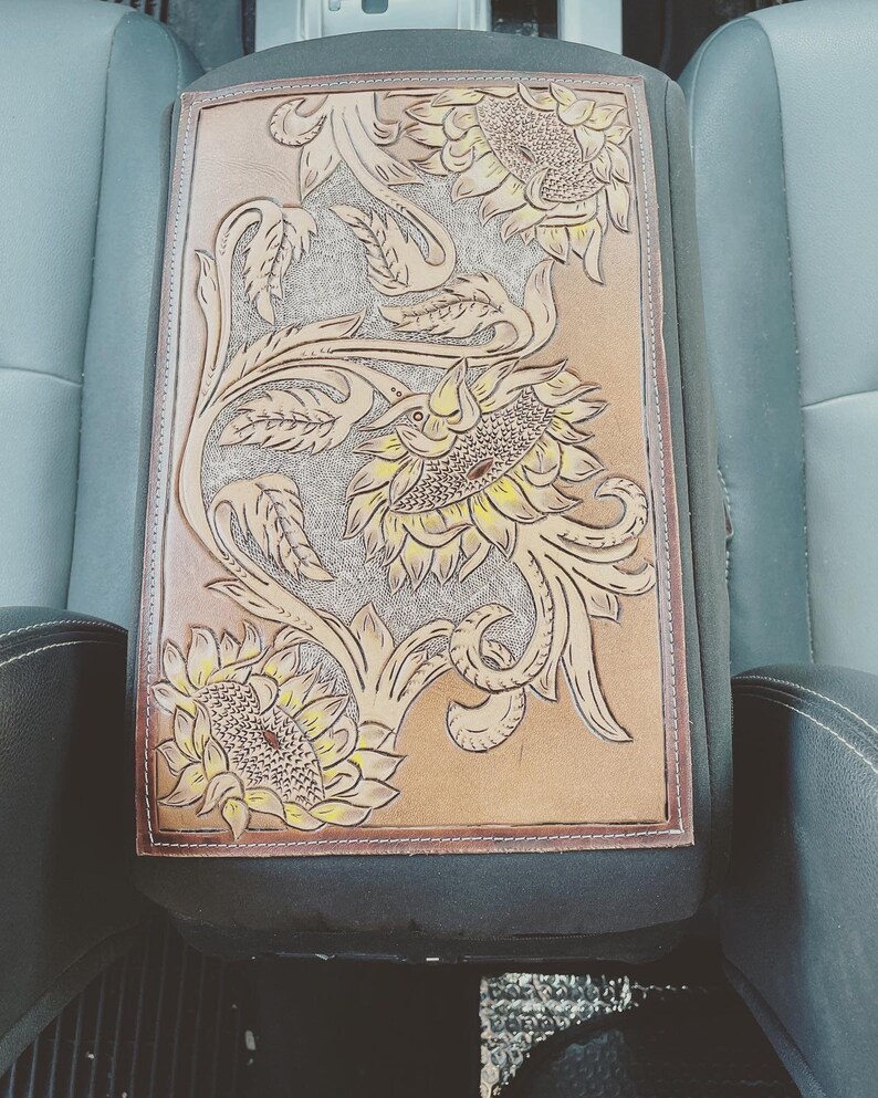 Custom Leather Tooled Center Console Covers Etsy