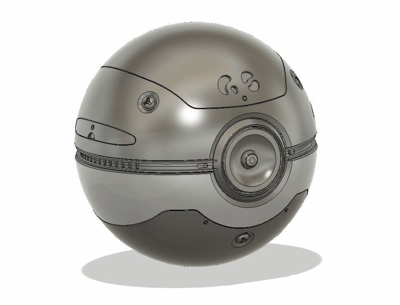 May include: A silver and black sphere with a circular design and multiple small holes. The sphere has a textured surface and a raised band around the middle.