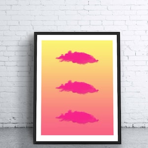 Cloud Print, Modern Wall Art , Pop Art Print, Home Decor, Printable Cloud, Three Clouds, Pink Clouds, Large Poster, Digital Cloud Download