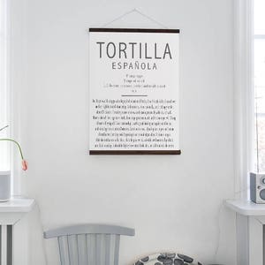 Printable Recipe, Graphic Art, Tortilla Espanola, Spanish Recipe, Black and White Print, Digital Download, Large Poster, Kitchen Decor, Cafe