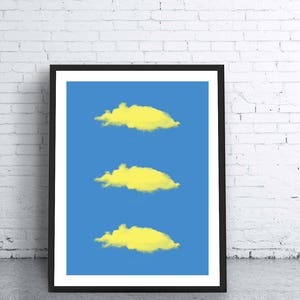 Cloud Print, Modern Wall Art , Pop Art Print, Home Decor, Printable Cloud, Three Clouds, Yellow Clouds, Large Poster, Digital Cloud Download