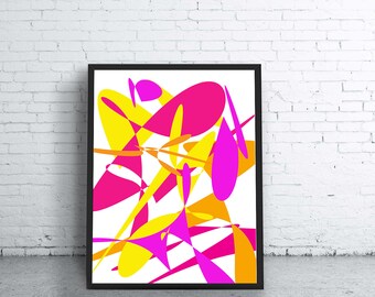 Abstract Art, Modern Wall Art , Pop Art Print, Home Decor, Printable Art, Sunny Colors, Pink Yellow, Large Poster, Digital Art Download
