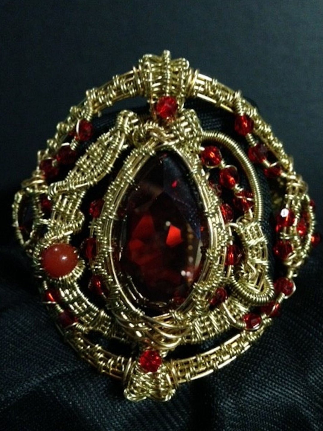 Brass Red Magma Swarovski Teardrop and Scarlet Rivoli Crystal - Etsy