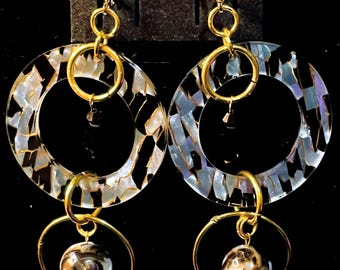 Brass Mother of Pearl & Black Lip Shell Dangle Jump Ring Zebra