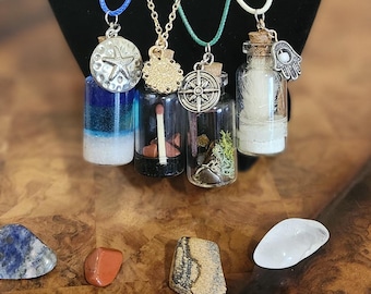 4 Elements Jar Necklace: Earth, Air, Fire Water- Witchcore Pendant - Zodiac Witch Gift