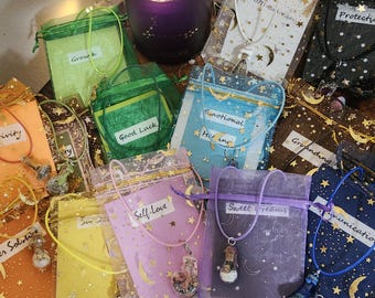 Handmade Spell Jar Necklace: Crystal & Herb Witch Bottle Pendant