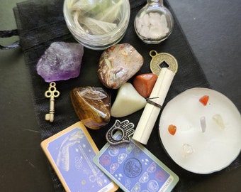 Mini Mystery Crystal & Herb Confetti Scoop Bag w/ Tarot Reading