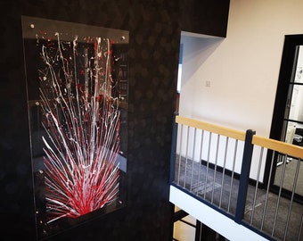 Extra Große Rot Silber Splash Art, Glaseffekt Acryl, Modernes Innendesign