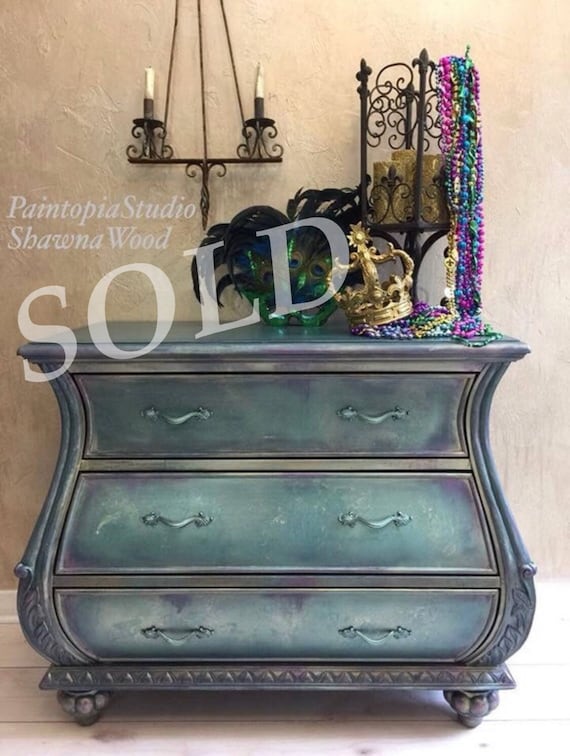 Bombe Chest Hand Painted Green Gold Purple Bombay Etsy