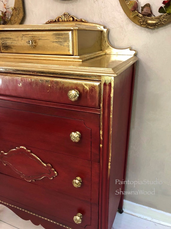 Painted Dresser Vintage Gold Chest Chest Of Drawers Gold Etsy