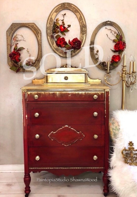 Painted Dresser Vintage Gold Chest Chest Of Drawers Gold Etsy