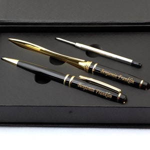 Custom Engraved Black Ballpoint Pen and Letter Opener Personalized Gift for Men, Women, Graduation, Birthday, Fathers Day, Gift Box Included