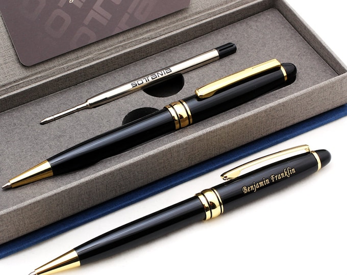 Custom Engraved Ballpoint Pen – Personalized Gift for Men & Women – Refillable Black Pen in Gift Box – Graduation, Birthday, Father’s Day