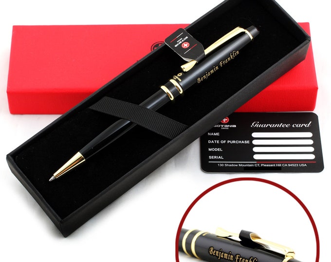 Custom Engraved Swiss Rollerball Pen – Personalized Name – Retractable Medium Tip – Classy Gift Box – Gift for Men and Women