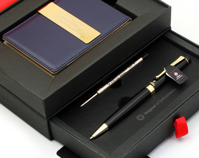 Free engraving - SOTANIA SWISS, 24K Gold, Mens Leather Money Clips, Roller Ballpen, Ballpoint pen, Groomsmen Gift, Free Customization