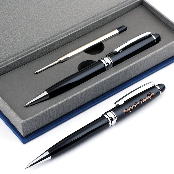 Free Engraving- Personalized Expert Roller Ballpen, Ballpoint pen, Retractable Medium Refill Pen Custom Gifts for Men Women, Classy Gift Box
