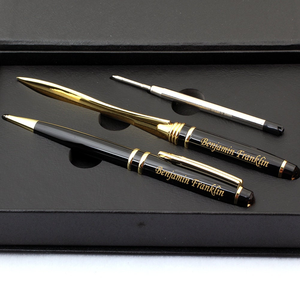 Complimentary Engraved Pen Set. Black Ink Ball Point Pens. Funny