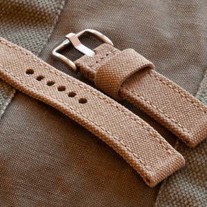 Saddle Tan Canvas Watch Strap  in 18mm, 20mm, 22mm, 24mm, 26mm  sizes