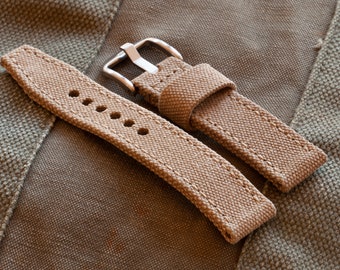 Saddle Tan Canvas Watch Strap  in 18mm, 20mm, 22mm, 24mm, 26mm  sizes