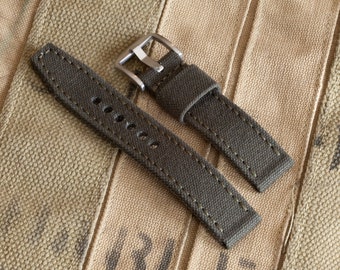 Bracelet de montre basque olive en toile, toile 15 oz, 20 mm, 22 mm, 24 mm, 26 mm