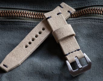 Khaki Canvas Watch Strap With Tack Stitching in 20mm, 22mm, 24mm Sizes