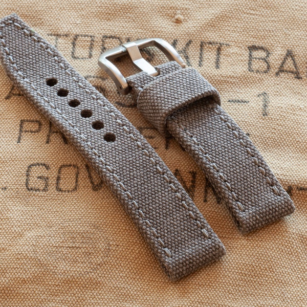 Weathered Gray "Moon Dust" Canvas Watch Strap in 18mm 20mm, 22mm, 24mm, 26mm sizes