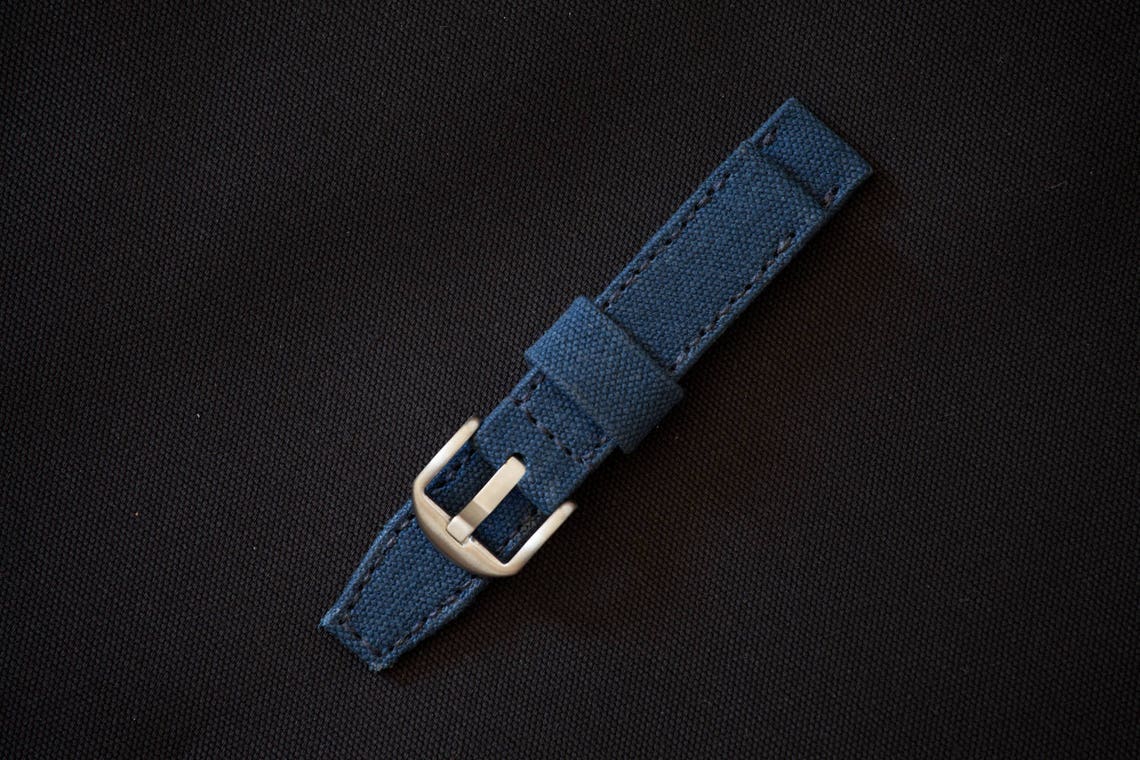 Navy Blue Cotton Canvas Watch Strap Saddle Stitched in 20mm Etsy