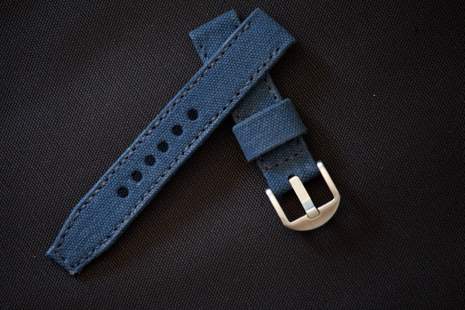 Navy Blue Cotton Canvas Watch Strap Saddle Stitched in 20mm Etsy