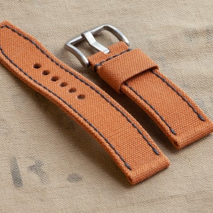 Burnt Orange  Watch Strap from 12oz Canvas 20mm, 22mm, 24mm, 26mm Sizes