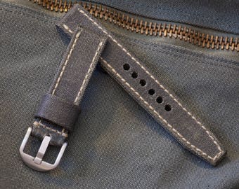 Waxed Canvas Watch Strap Made From Vintage Military Canvas in 20mm, 22mm, 24mm 26mm sizes